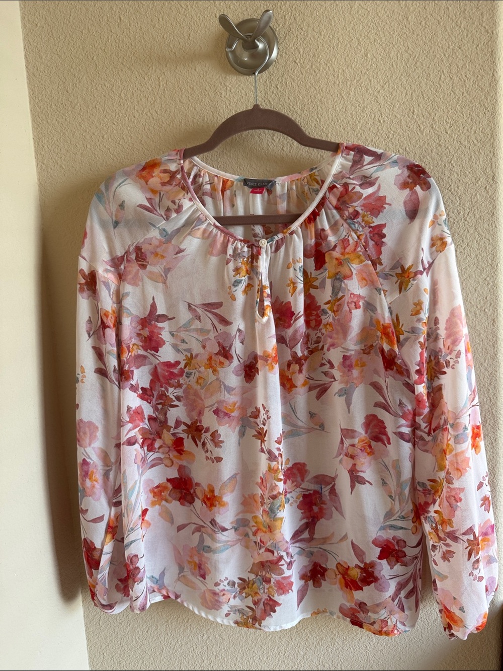Vince Camuto White Blouse with Pink & Orange Floral Print
